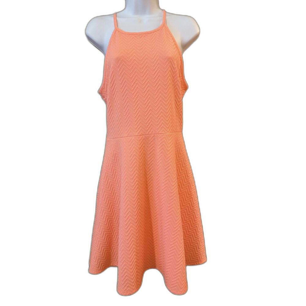 Mossimo Supply Sherbet Orange Halter Skater Dress Textured Chevron Medium
